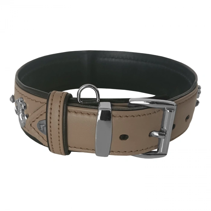 Deri Doğal Taşlı Köpek Boyun Tasması 28-33 cm X-Small Taba