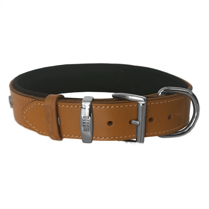 Deri Köpek Figürlü Köpek Boyun Tasması 56-64 cm XL Kamel