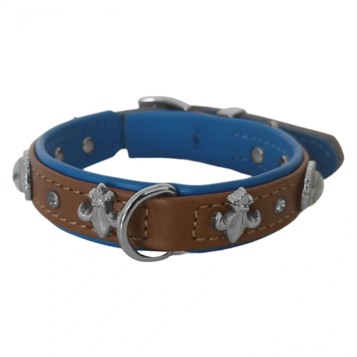 Deri Taşlı Ve Figürlü Köpek Boyun Tasması 25-30 cm Kahverengi Mavi