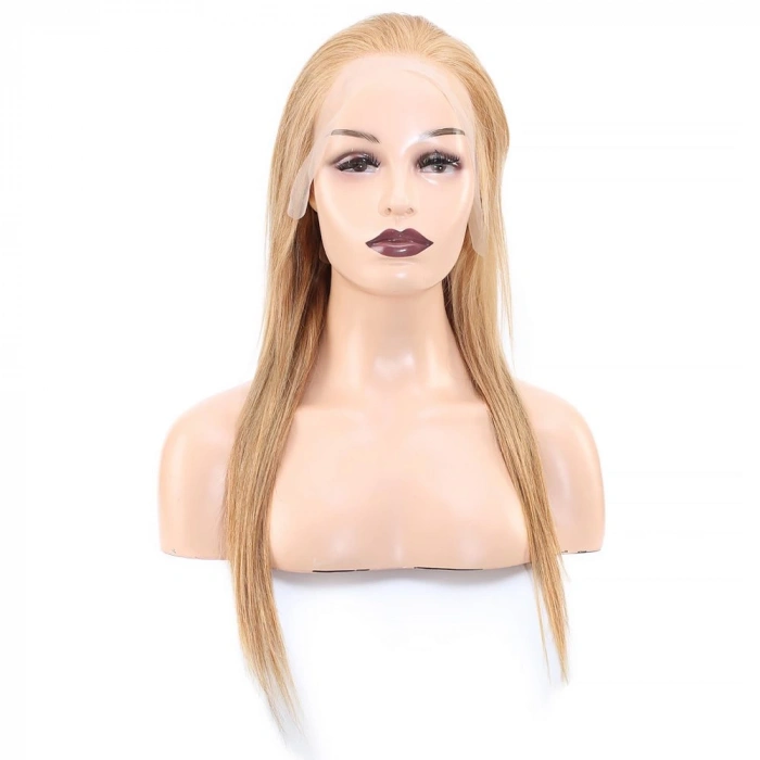 Düz Front Lace Gerçek Tül Peruk / Sıcak Karamel / 60/65cm