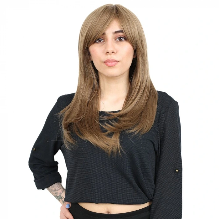 Düz Perçemli Orta Boy Fiber Sentetik Peruk / Bebek Kumralı