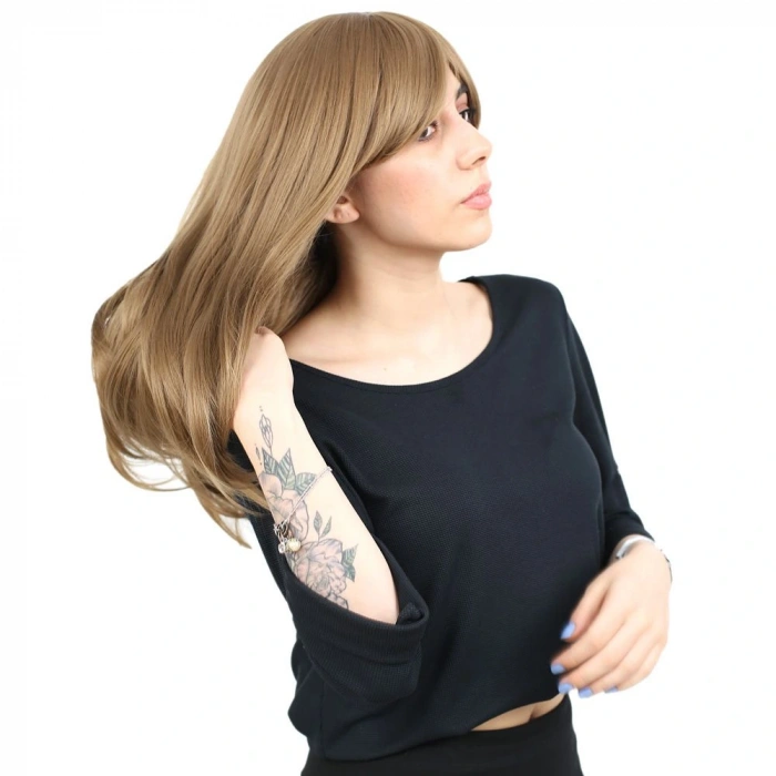 Düz Perçemli Orta Boy Fiber Sentetik Peruk / Bebek Kumralı