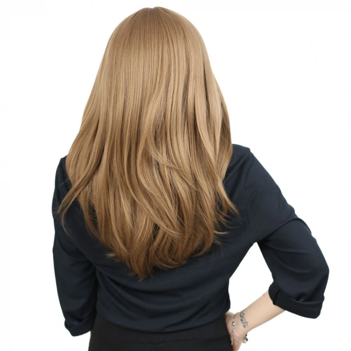 Düz Perçemli Orta Boy Fiber Sentetik Peruk / Bebek Kumralı