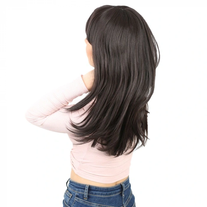 Düz Perçemli Orta Boy Fiber Sentetik Peruk / Kahverengi