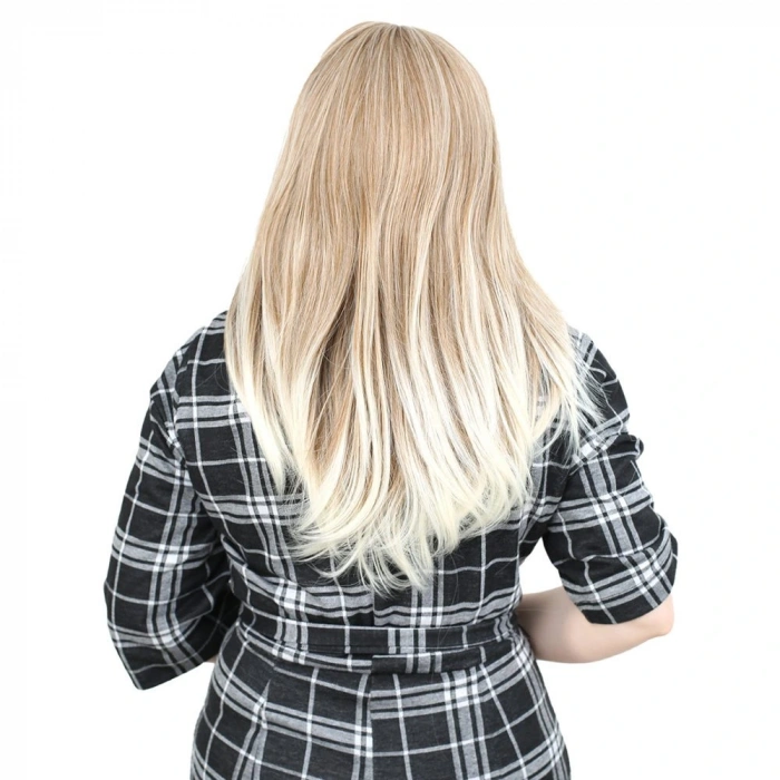 Düz Perçemli Orta Boy Fiber Sentetik Peruk / Karamel / Platin Röfleli