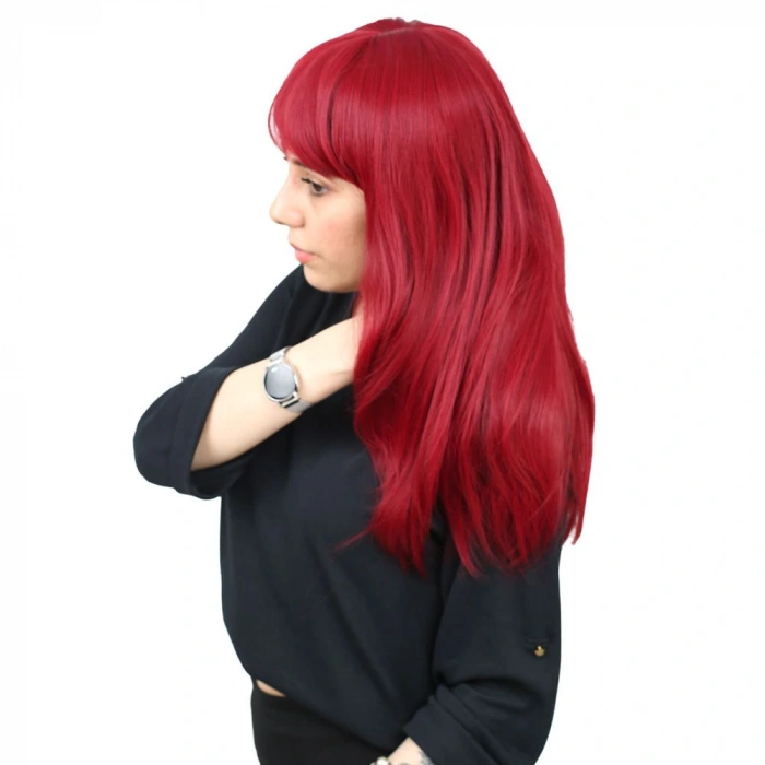 Düz Perçemli Orta Boy Fiber Sentetik Peruk / Kızıl