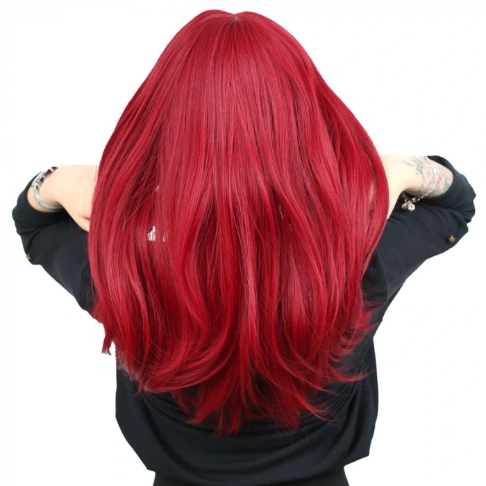 Düz Perçemli Orta Boy Fiber Sentetik Peruk / Kızıl