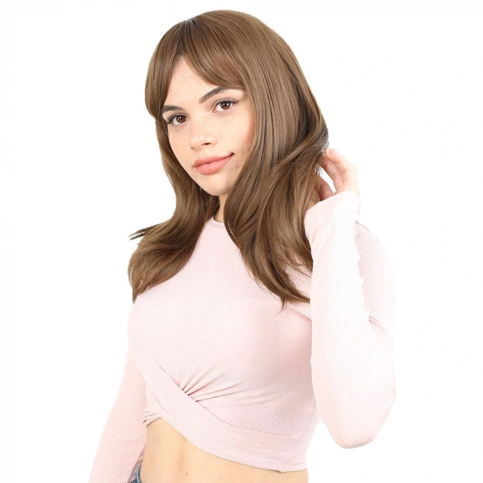 Düz Perçemli Orta Boy Fiber Sentetik Peruk / Kumral