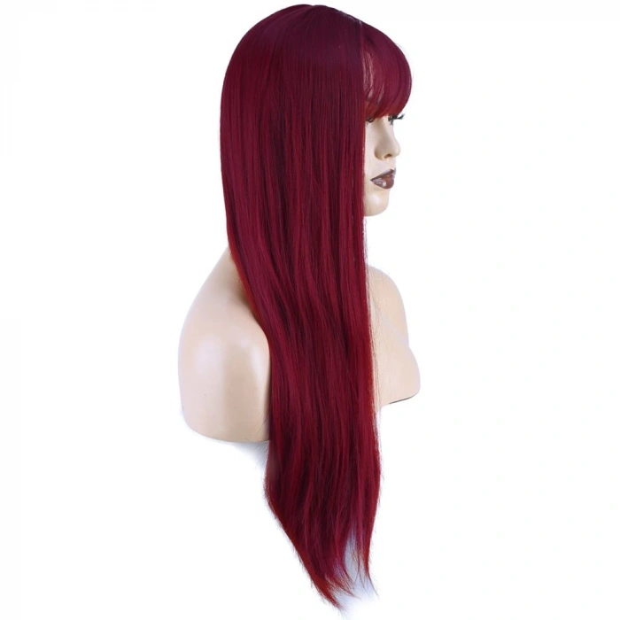 Düz Perçemli Uzun Fiber Sentetik Peruk / Kızıl