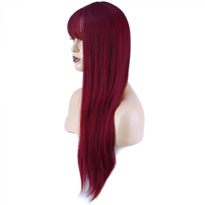 Düz Perçemli Uzun Fiber Sentetik Peruk / Kızıl