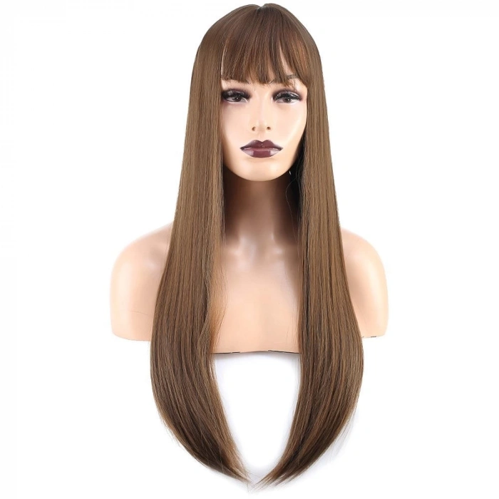 Düz Perçemli Uzun Fiber Sentetik Peruk / Kumral