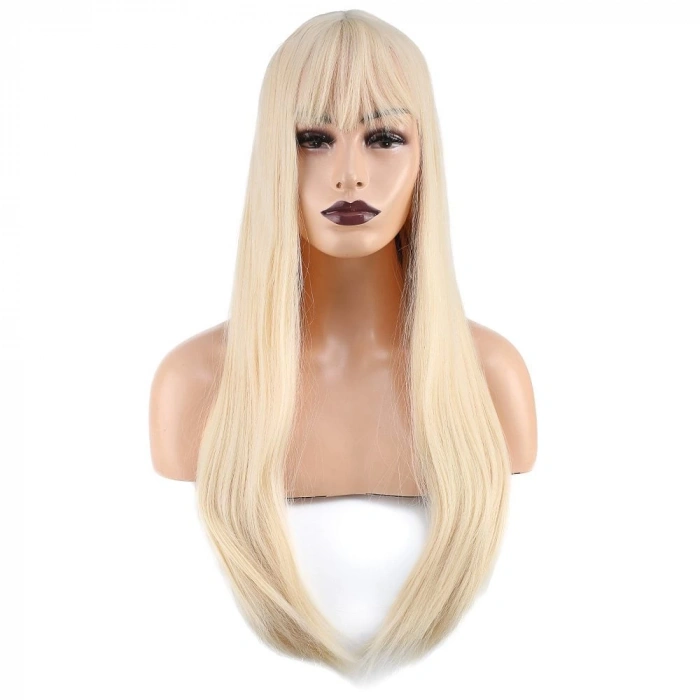 Düz Perçemli Uzun Fiber Sentetik Peruk / Platin