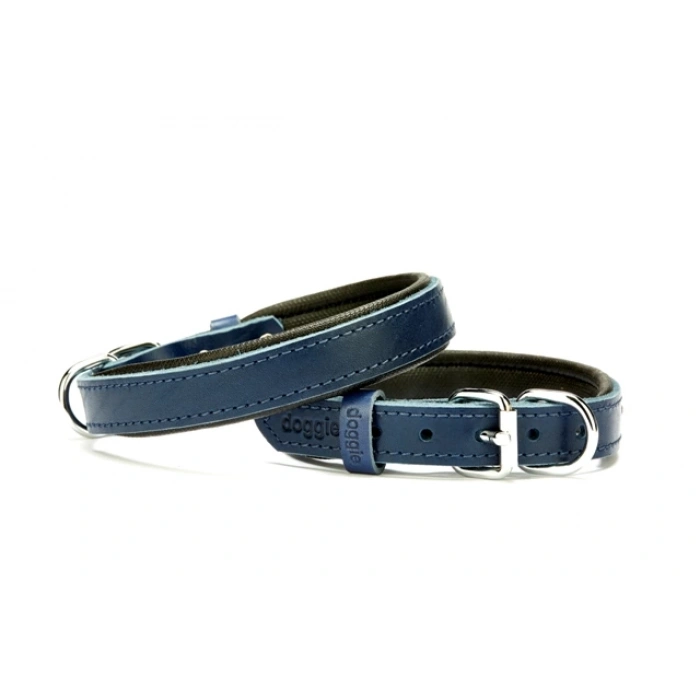 El Yapımı Konforlu Deri Köpek Tasması 2x30-35 cm Mavi
