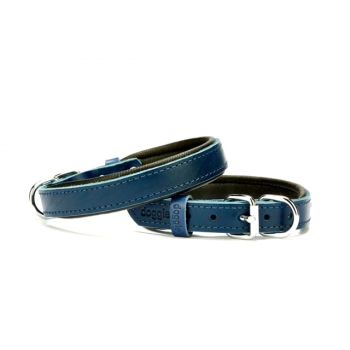 El Yapımı Konforlu Deri Köpek Tasması 2x30-35 cm Mavi