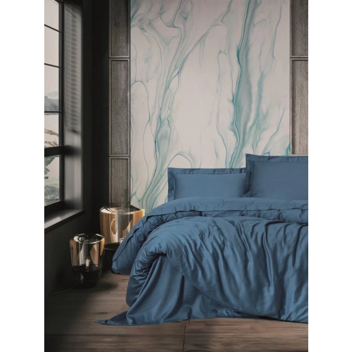 Elegant Mavi Çift Kişilik Saten Nev Takımı