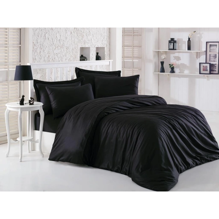 Elegant Siyah Çift Kişilik Saten Nev Takımı