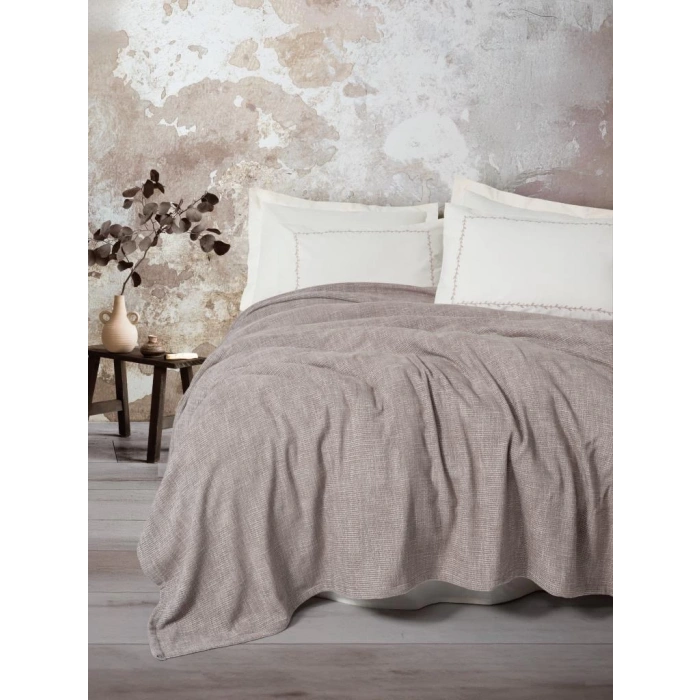 Embrova Şönil Çift Kişilik Yatak Örtüsü/Pike Takımı Loom Bej