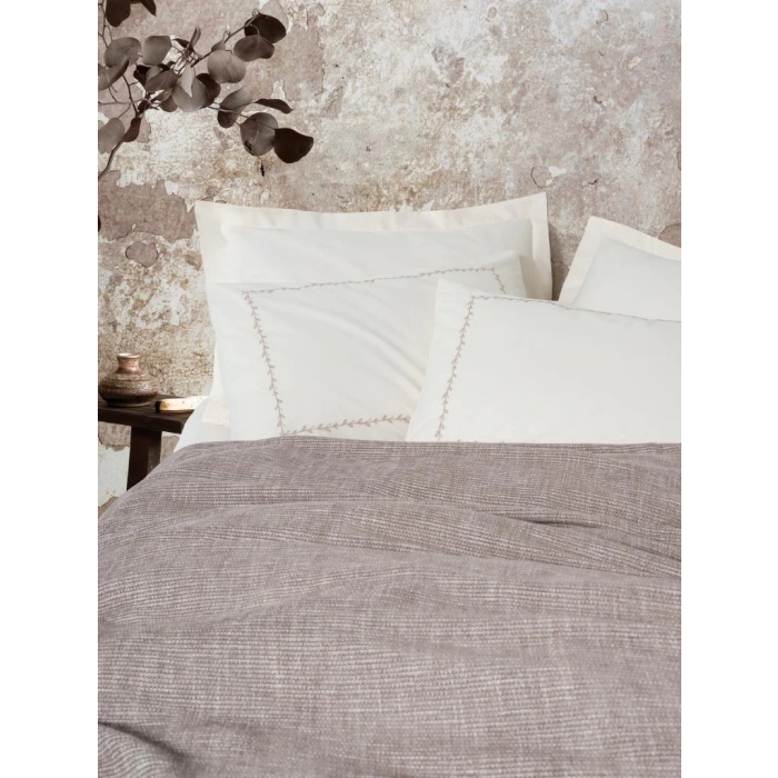 Embrova Şönil Çift Kişilik Yatak Örtüsü/Pike Takımı Loom Bej