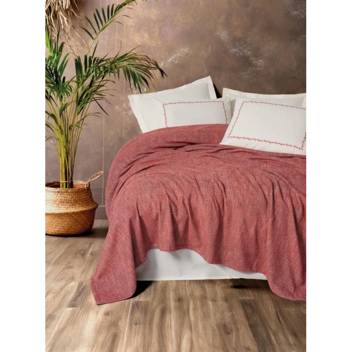 Embrova Şönil Çift Kişilik Yatak Örtüsü/Pike Takımı Loom Bordo