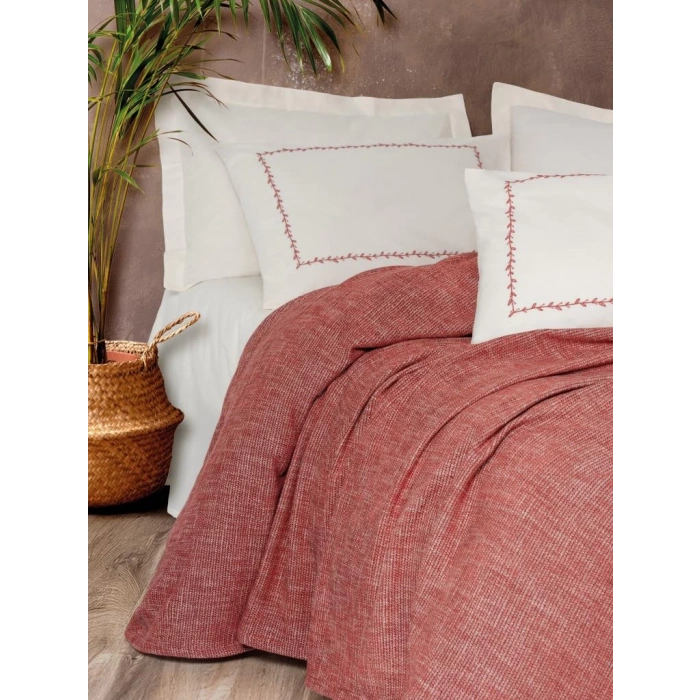 Embrova Şönil Çift Kişilik Yatak Örtüsü/Pike Takımı Loom Bordo