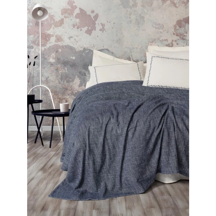 Embrova Şönil Çift Kişilik Yatak Örtüsü/Pike Takımı Loom Lacivert