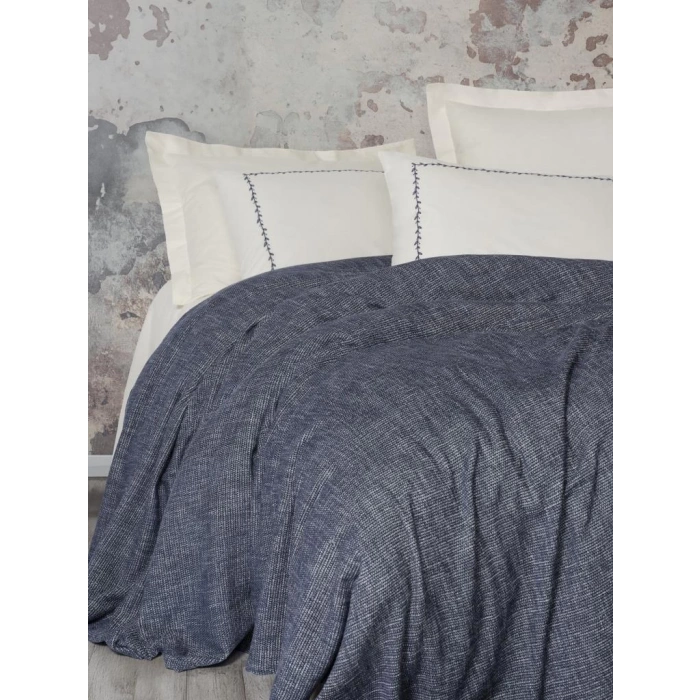 Embrova Şönil Çift Kişilik Yatak Örtüsü/Pike Takımı Loom Lacivert