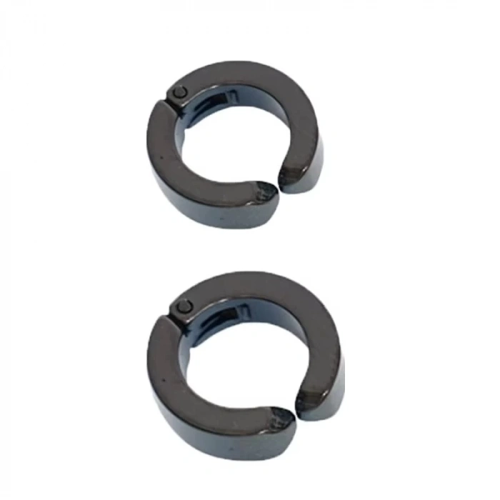 Erkek Küpesi - 2 Adet Siyah Çelik Kıstırmalı Küpe Paslanmaz Atmaz Çelik Siyah Küpe