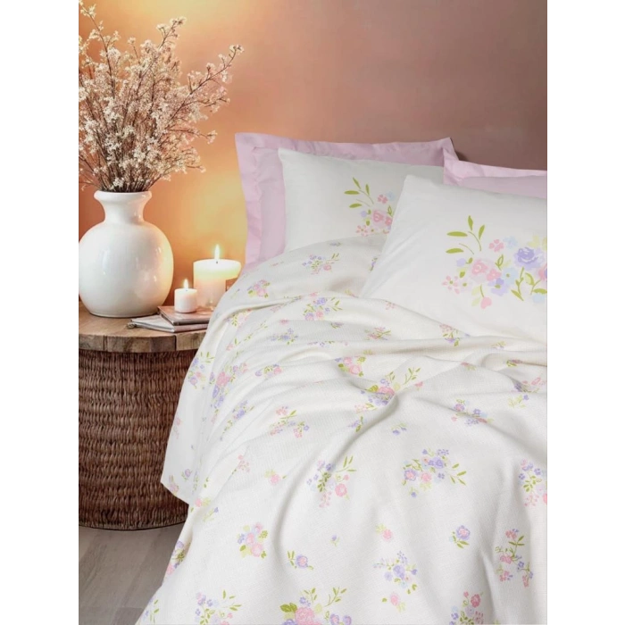 Estiva Çift Kişilik Pike Takımı Petal Pembe