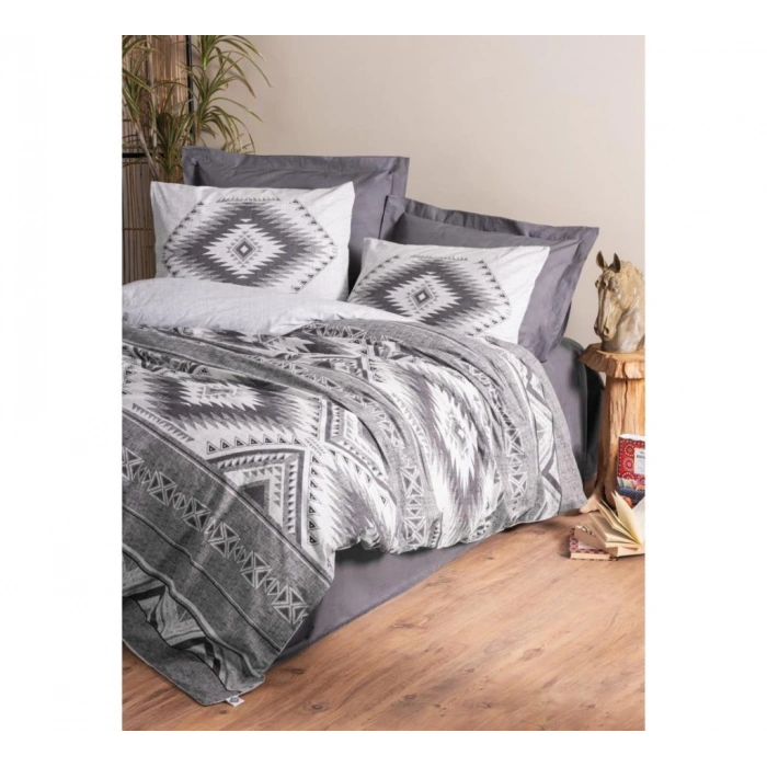 Etnich Tek Kişilik Nevresim Takımı Delos Antrasit