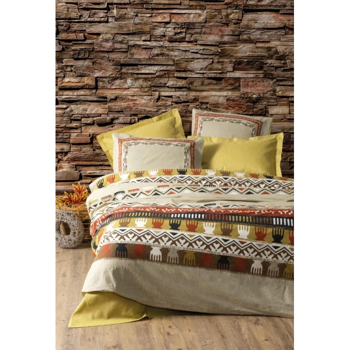 Etnich Tek Kişilik Nevresim Takımı Magnus Hardal