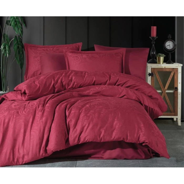 Exclusive Jakarlı Çift Kişilik Pamuk Saten Nev Takımı Hemera v2 Bordo