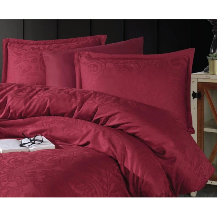 Exclusive Jakarlı Çift Kişilik Pamuk Saten Nev Takımı Hemera v2 Bordo