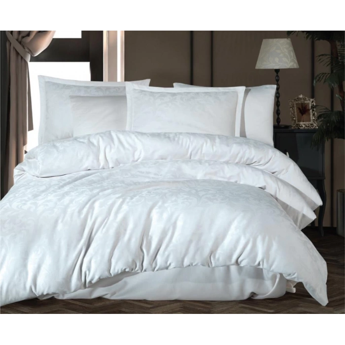 Exclusive Jakarlı Çift Kişilik Pamuk Saten Nev Takımı Pavaya v1 Beyaz