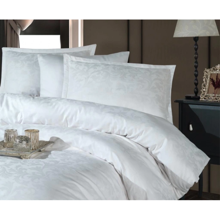 Exclusive Jakarlı Çift Kişilik Pamuk Saten Nev Takımı Pavaya v1 Beyaz