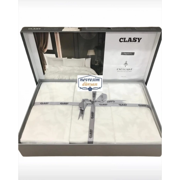 Exclusive Jakarlı Çift Kişilik Pamuk Saten Nev Takımı Pavaya v1 Beyaz