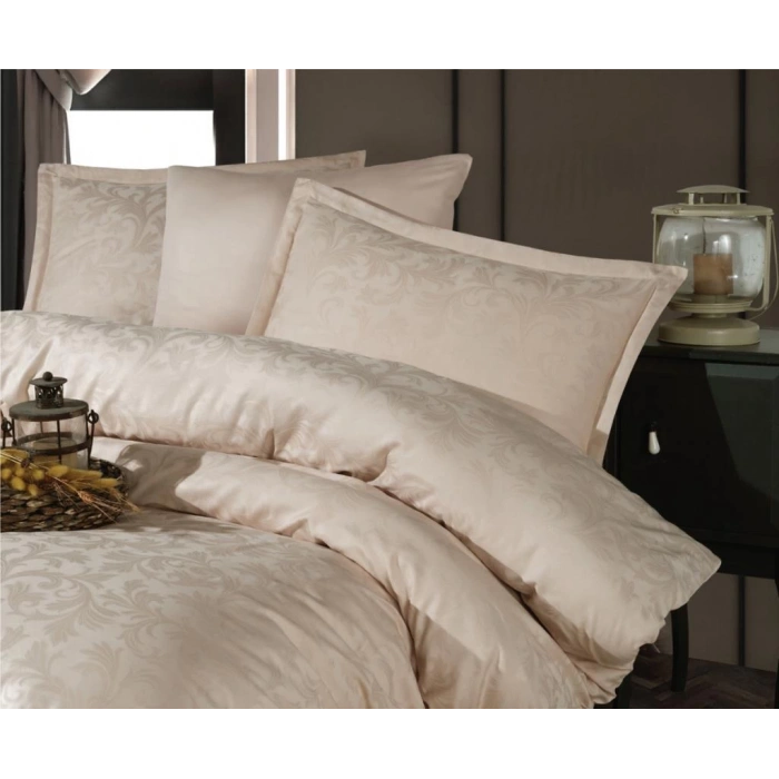 Exclusive Jakarlı Çift Kişilik Pamuk Saten Nev Takımı Pavaya v2 Krem