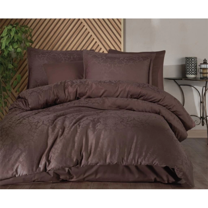 Exclusive Jakarlı Çift Kişilik Pamuk Saten Nev Takımı Royalisa v1 Kahve
