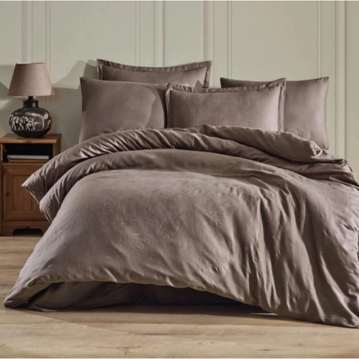 Exclusive Jakarlı Çift Kişilik Pamuk Saten Nev Takımı Sadra V1 Kahve