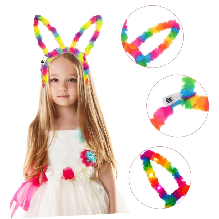 Fiber Optik LED&#39;li Gökkuşağı Tavşan Kulak 17x23 cm