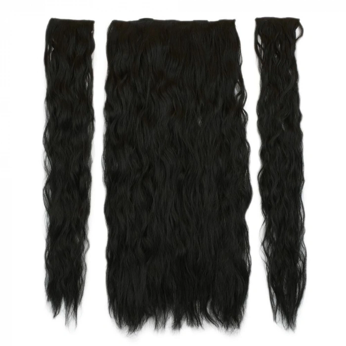 Fiber Sentetik Kabarık Dalgalı Yarım Ay + 2 Yan Çıt Çıt / Siyah