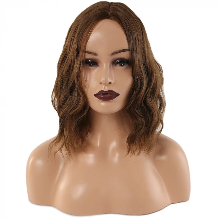 Fiber Sentetik Kısa Dalgalı Perçemsiz Peruk / Kumral