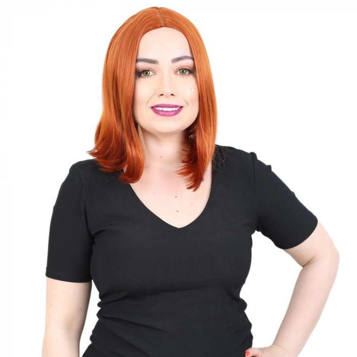 Fiber Sentetik Peruk Perçemsiz Kısa Düz / Bakır