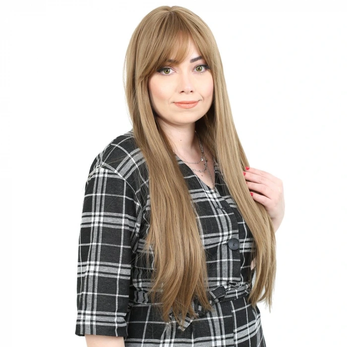 Fiber Sentetik Uzun Düz Kahküllü Peruk / Bebek Kumralı