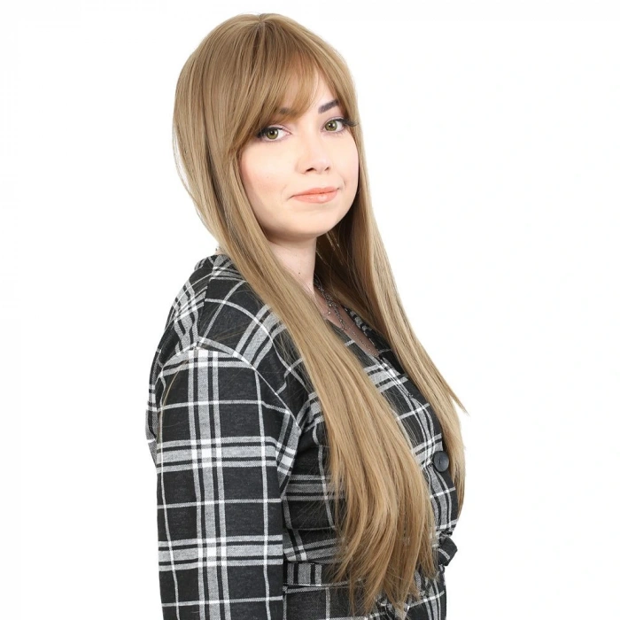 Fiber Sentetik Uzun Düz Kahküllü Peruk / Bebek Kumralı