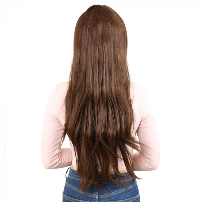 Fiber Sentetik Uzun Düz Kahküllü Peruk / Kahve  Karamel