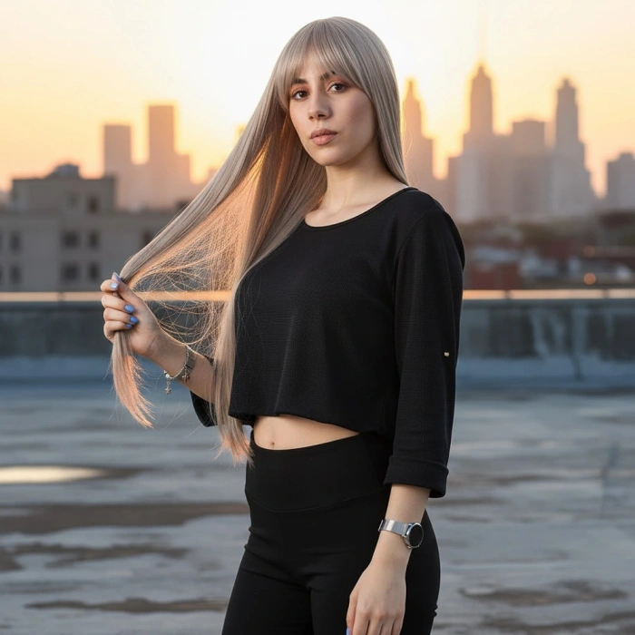 Fiber Sentetik Uzun Düz Kahküllü Peruk / Küllü Bebek Sarı