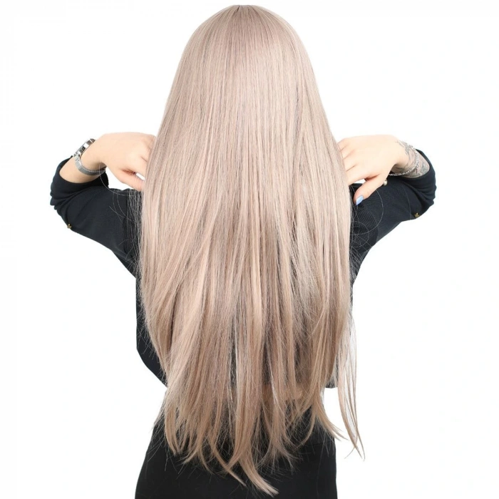 Fiber Sentetik Uzun Düz Kahküllü Peruk / Küllü Bebek Sarı