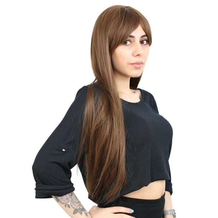 Fiber Sentetik Uzun Düz Kahküllü Peruk / Kumral