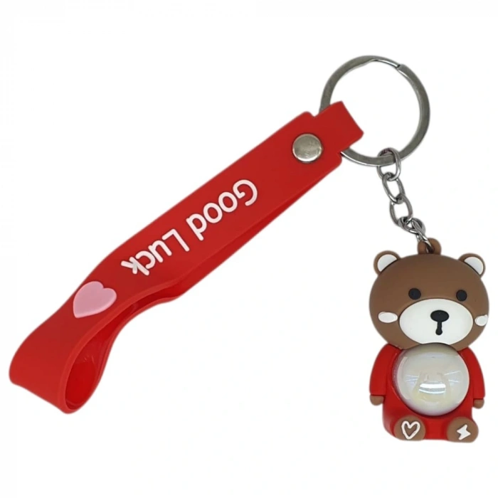 Figürlü ve Işıklı Silikon Anahtarlık -  Ayıcık - Kırmızı