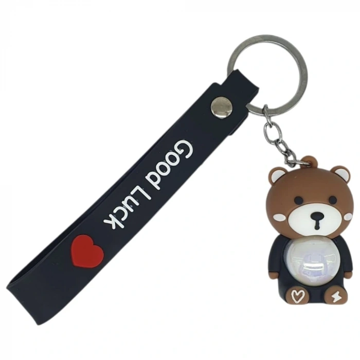 Figürlü ve Işıklı Silikon Anahtarlık -  Ayıcık - Siyah